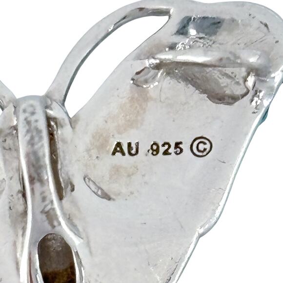 Vintage Sterling Silver 925 Blue Green Crystal Butterfly Pendant - Picture 5 of 7